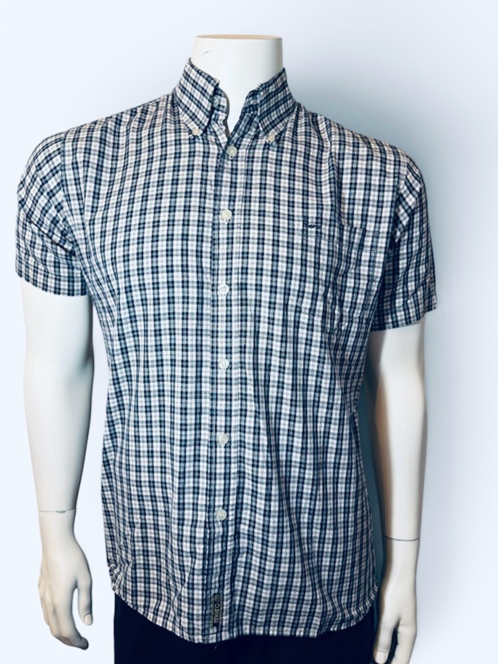 Merc London Short-Sleeve Button-Down Plaid Shirt - Blue/White